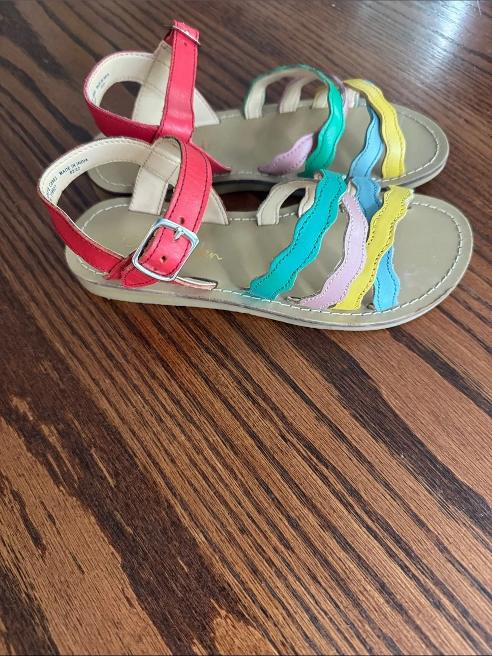 Mini Boden Multicolor Wavy Strap Sandals - Red, Yellow, Blue, Green, Pink